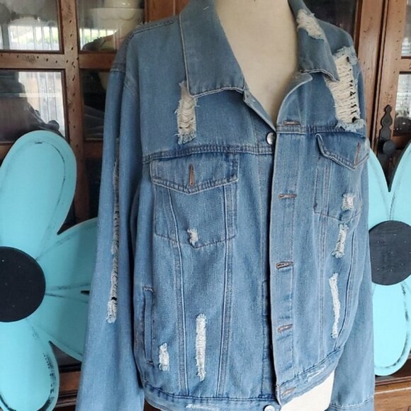 Ci Sono Blue Distressed Jean Jacket - Picture 4 of 9